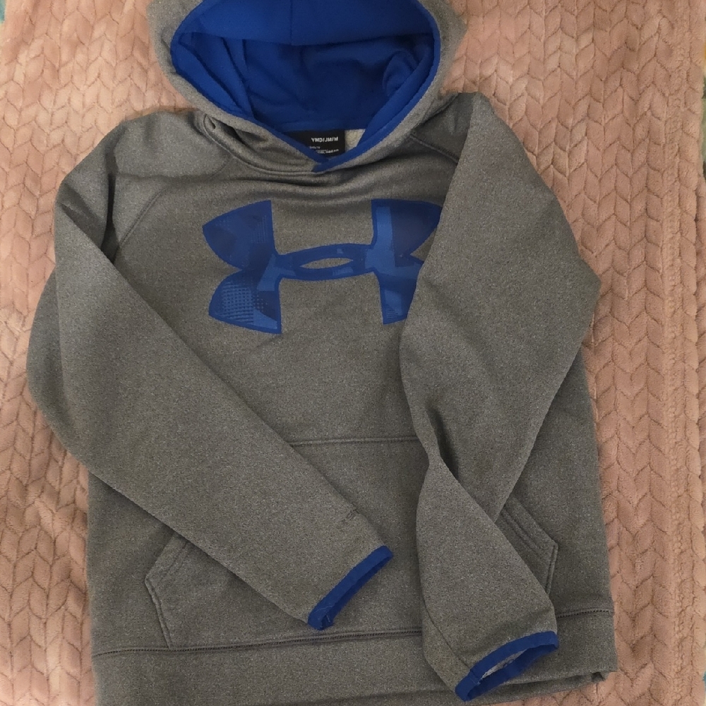 Under Armour Boy's Gray Hoodie with Blue Logo and Trim